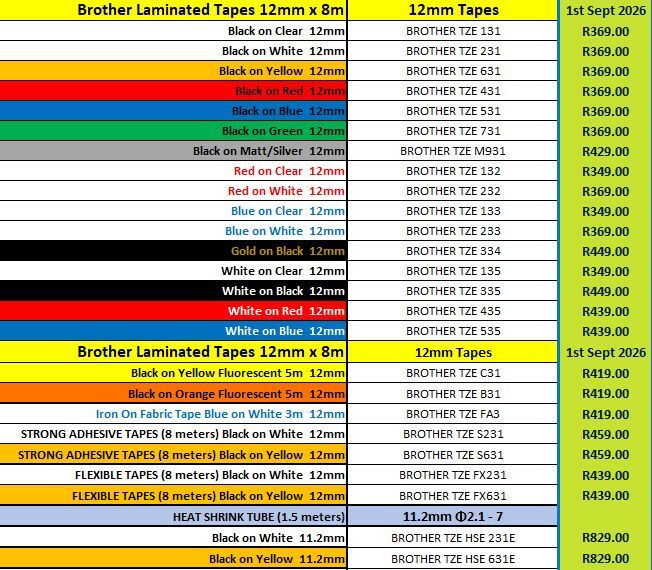 Sept 2026 Brother Laminated Tapes 12mm